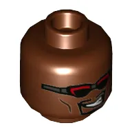Minifig Head Blade, Red Glasses, Smirk with Teeth Print