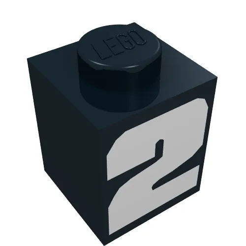 Brick 1 x 1 with Bold White '2' Print