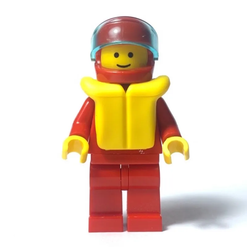 Man, Red Jacket with Zipper, Red Helmet with Visor, Yellow Life Vest