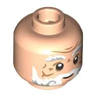 Minifig Head Professor Filius Flitwick, White and Dark Bluish Grey Eyebrows, Dark Tan Wrinkles, White Beard Print