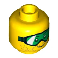 Minifig Head, Green Goggles and Brown Stubble Print