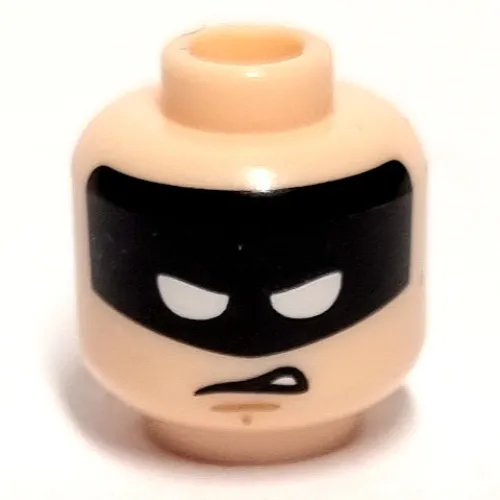 Minifig Head Batman, Black Mask with White Squinted Eyes, Worried / Disgusted Expression Print