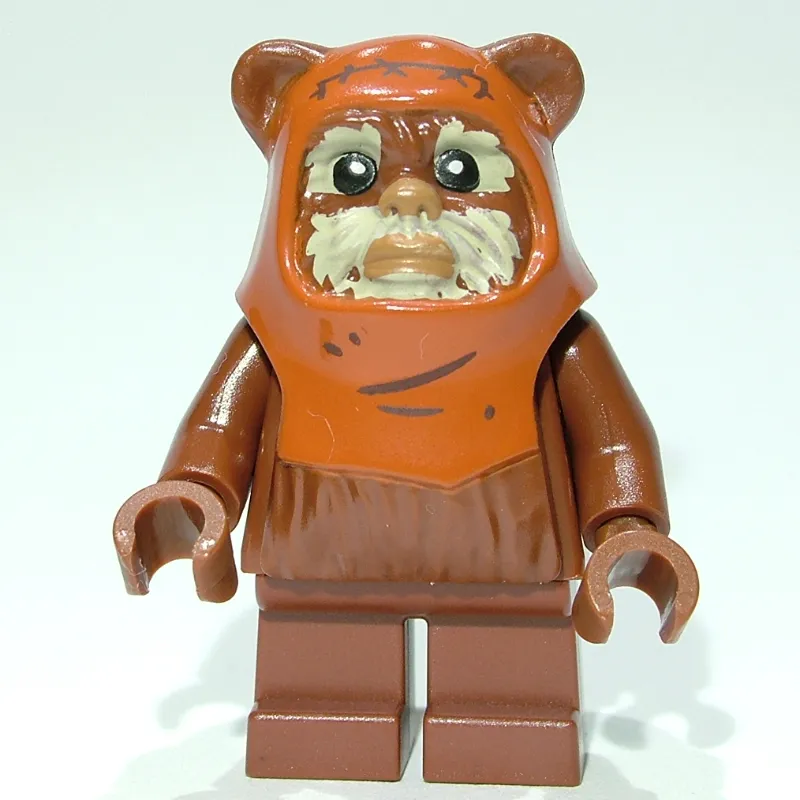 Wicket, Ewok, Printed Dark Orange Hood, Tan Face, Lines on Hood