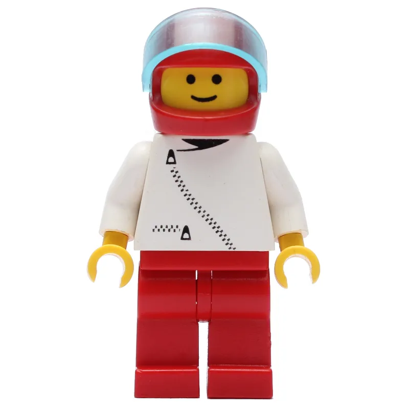 Man, White Jacket with Zipper, Red Legs, Red Helmet with Visor