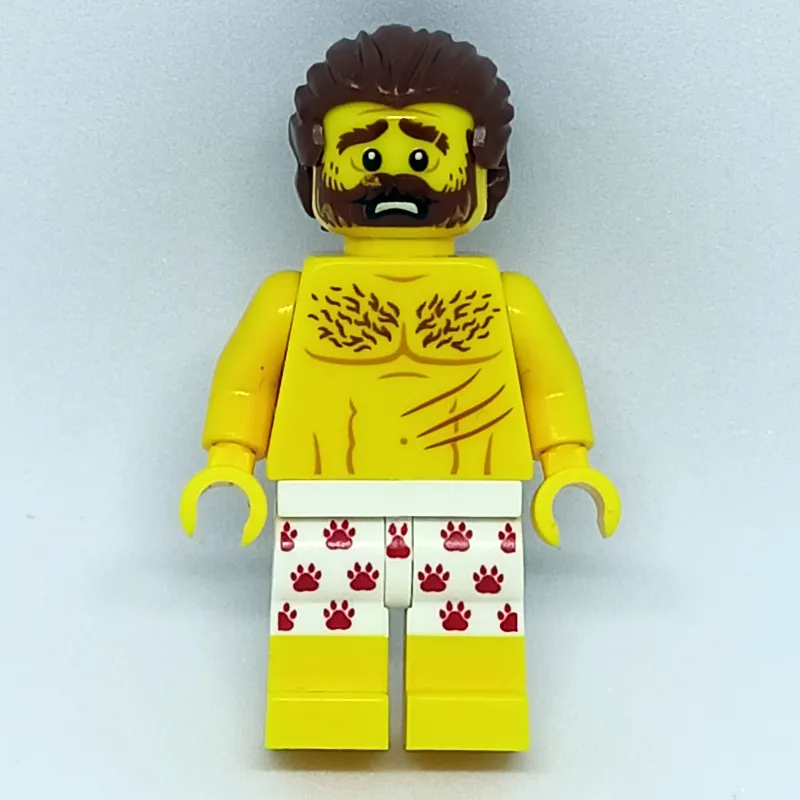 Man, White Underwear with Red Paw Prints, Beard