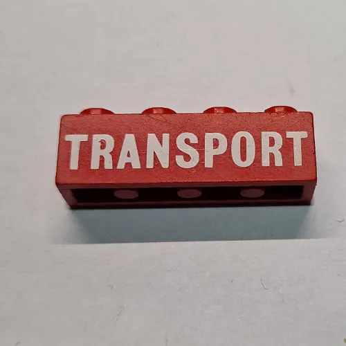 Brick 1 x 4 with White 'TRANSPORT' Solid Print