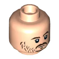 Minifig Head Cassian Andor, Beard Stubble, Brown Eyebrows, Smile / Neutral Print