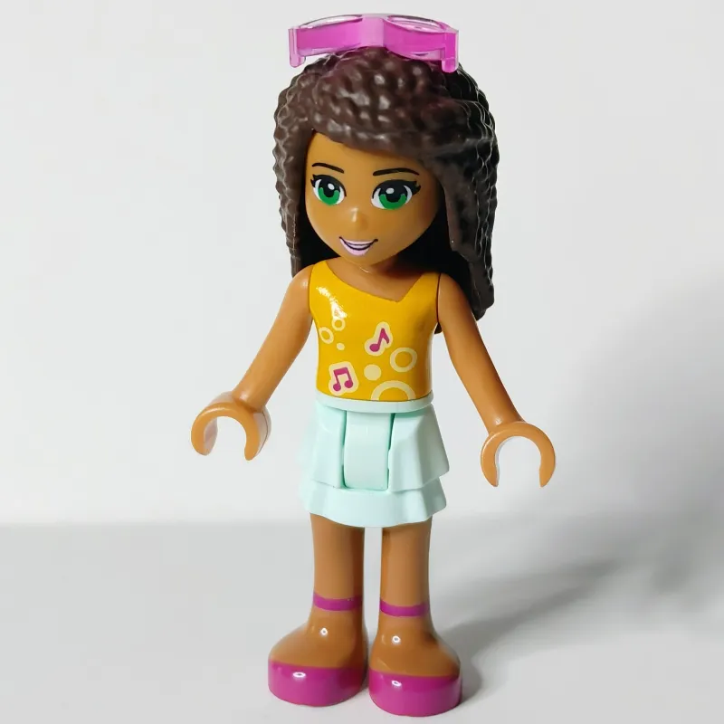 Andrea - Bright Light Orange Top, Light Aqua Skirt, Sunglasses