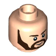 Minifig Head Rebel Trooper, Dark Brown Eyebrows, Angular Beard, Smile Print