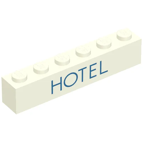 Brick 1 x 6 with 'HOTEL' Thin Blue Print