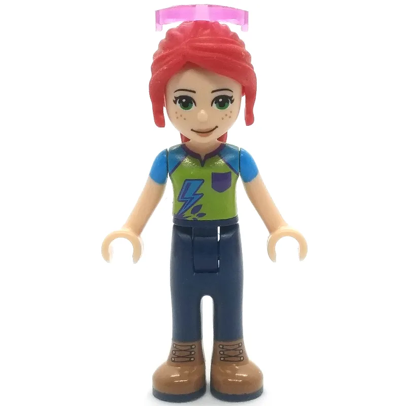 Mia - Lime/Azure Top, Dark Blue Trousers, Glasses