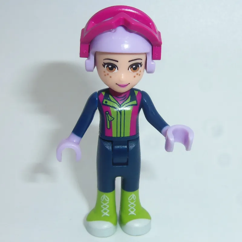 Mia - Lime Ski Vest, Dark Blue Trousers