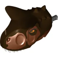 Animal Body Part, Dinosaur, Carnotaurus Head with Pin, White Teeth, Dark Brown Markings, Orange Eyes Print