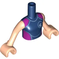 Minidoll Torso Girl with Dark Blue Wetsuit with Dark Purple Sides Print, Light Nougat Arms with Hands