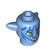 Minifig Head Special Alien Na'vi with Yellow Eyes, Blue Markings, Open Mouth Smile print