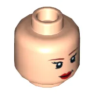 Minifig Head Batgirl, Dual Sided Brown Eyebrows, Eyelashes, Red Lipstick, Smiling / Angry Print [Hollow Stud]