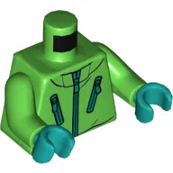 Torso Jacket, Zippers Print, Bright Green Arms, Dark Turquoise Hands