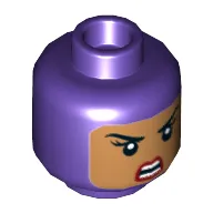 Minifig Head Batgirl, Dual Sided Balaclava with Medium Nougat Face, Beauty Mark, Winking Smile with Teeth / Angry Print [Hollow Stud]