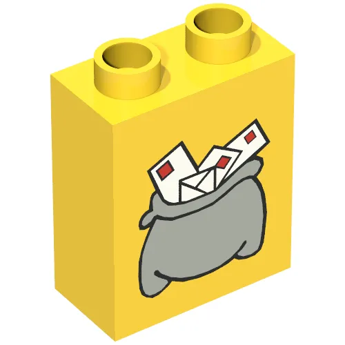 Duplo Brick 1 x 2 x 2 with Small Dark Gray Mail Bag Print