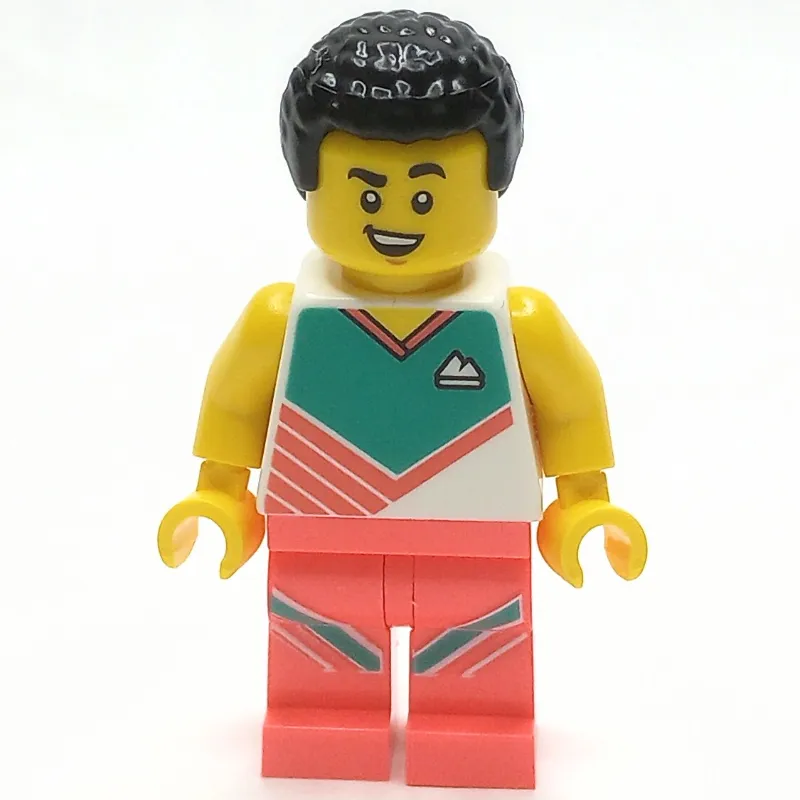 Man, Coral and White Workout Outift, Black Hair