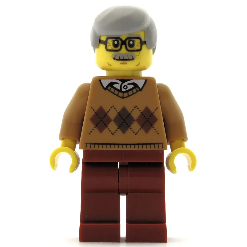 Man, Medium Nougat Argyle Sweater, Dark Red Legs, Moustache and Glasses