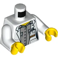 Torso Lab Coat, Id Card, Light Grey Shirt, Buttons Print, White Arms, Yellow Hands