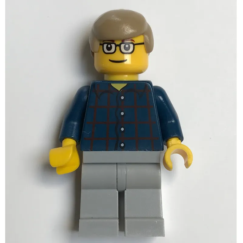 Man, Dark Blue Plaid Shirt, Light Bluish Gray Legs, Dark Tan Hair, Glasses