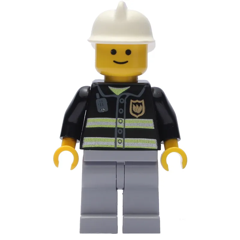 Fire Fighter - Black Torso, Light Bluish grey Legs, White Helmet