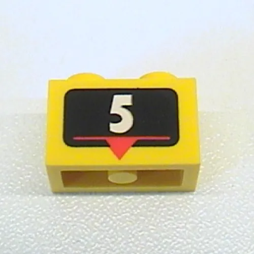 Brick 1 x 2 with White '5', Red Marker Print