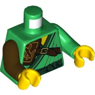 Torso, Odd Arms, Robe, Dark Green Trim, Reddish Brown Strap and Shoulder Armour Print, Left Green Arm, Right Dark Brown Arm, Yellow Hands