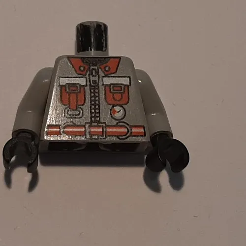 Torso Fire Shirt with 2 Red Pockets and Red Belt Print, Light Gray Arms, Black Hands