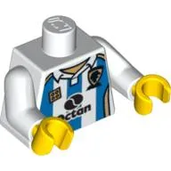 Torso Soccer Shirt, Octan Logo and Light Blue Stripes Print, White Arms, Yellow Hands