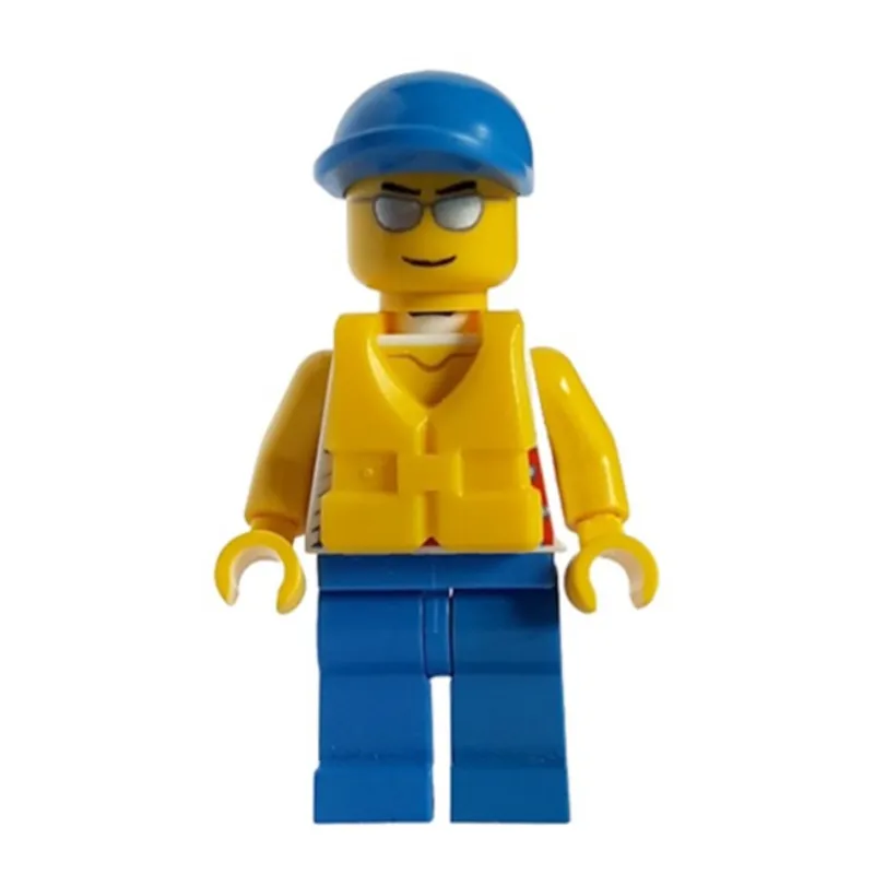 Man, White Tank Top with Windsurfer, Blue Legs, Blue Cap, Silver Sunglasses