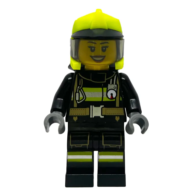 Firefighter, Black Fire Suit, Vibrant Yellow Helmet
