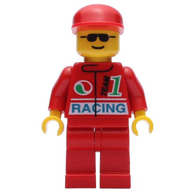 Racer, Red Jacket with Octan Logo and 'RACING', Red Legs, Red Cap, Sunglasses