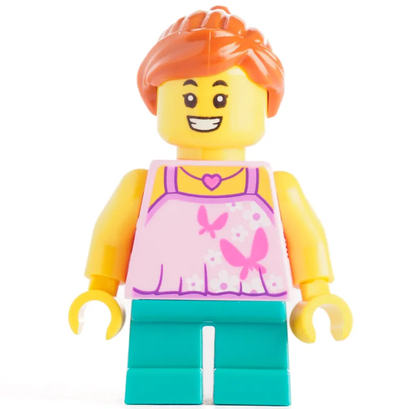 Kid - Bright Light Pink Torso, Dark Turquoise Legs, Dark Orange Hair