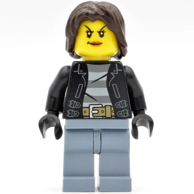 Criminal, Woman, Open Black Jacket over Prison Shirt, Dark Brown Hair