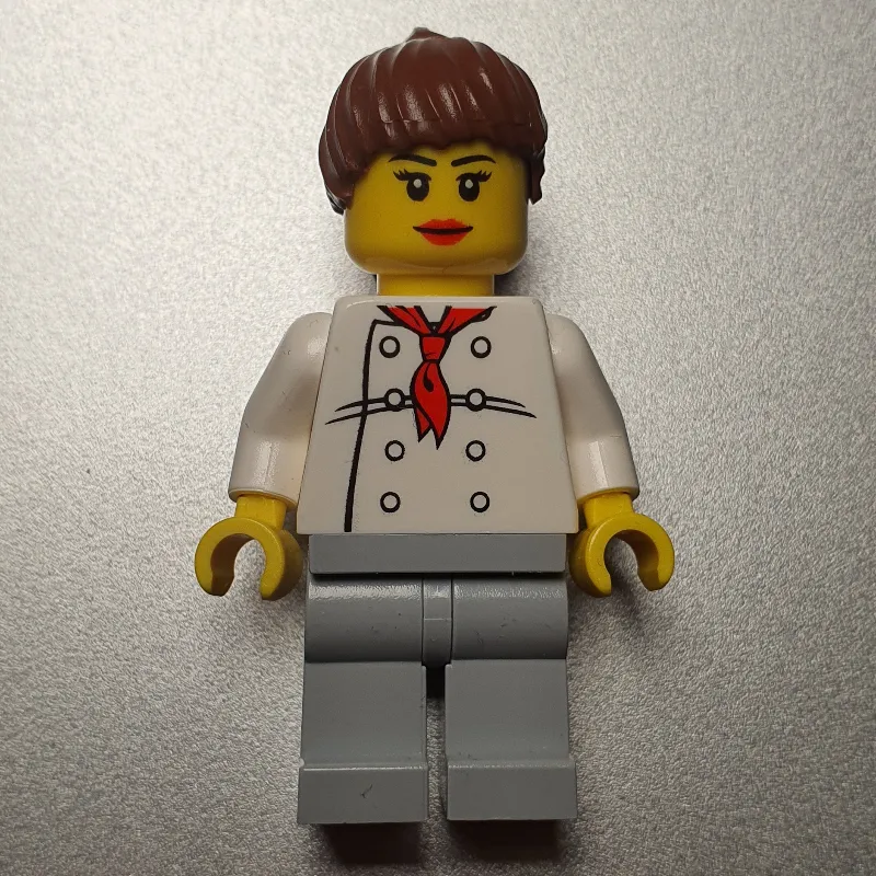 Chef, Woman, Red Neckerchief, Light Bluish Gray Legs, Reddish Brown Ponytail Hair, 3626bpr0892 Head