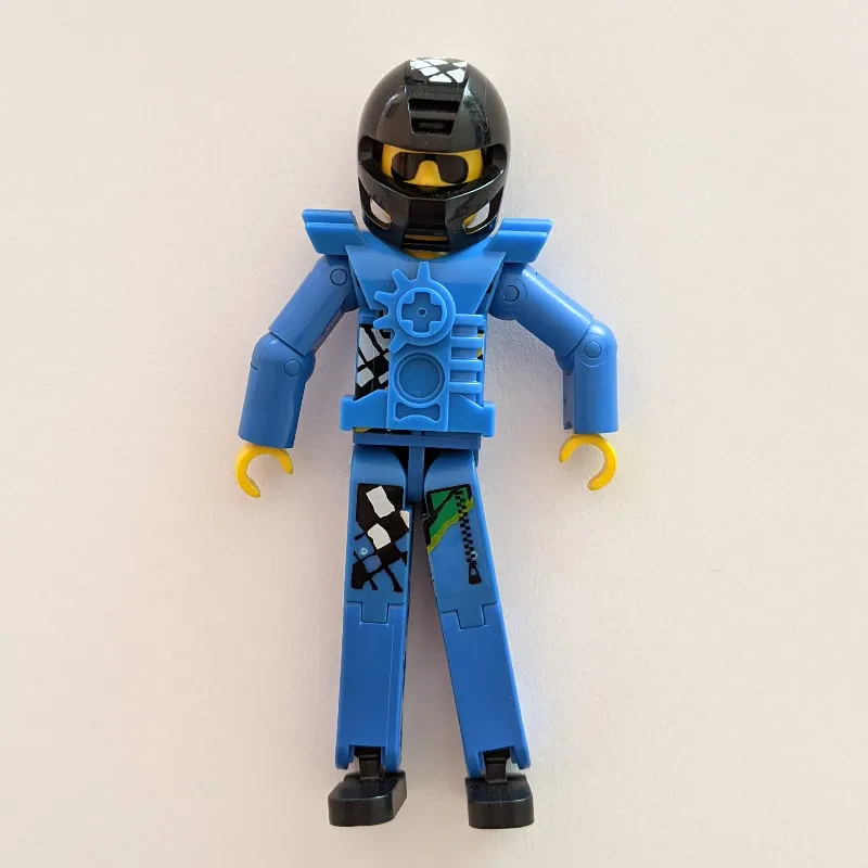 Technic Figure Blue Legs, Blue Top with Technic Logo, Black Hair and Sunglasses - Black Helmet