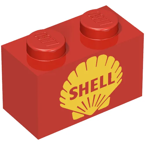 Brick 1 x 2 with Shell Logo Type II Print