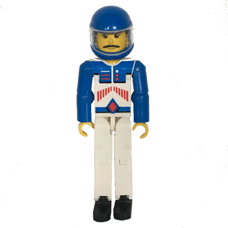 Technic Figure White Legs, White Top with Red Arrow Stripes Print, Blue Arms - Blue Helmet