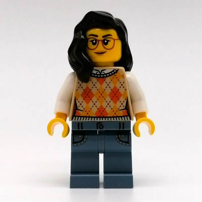 Woman, Argyle Sweater, Sand Blue Legs