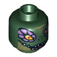 Minifig Head Crooler, Dual Sided, Crocodile with Medium Lavender Eye Borders, Wide Eyes / Narrow Eyes Print [Hollow Stud]