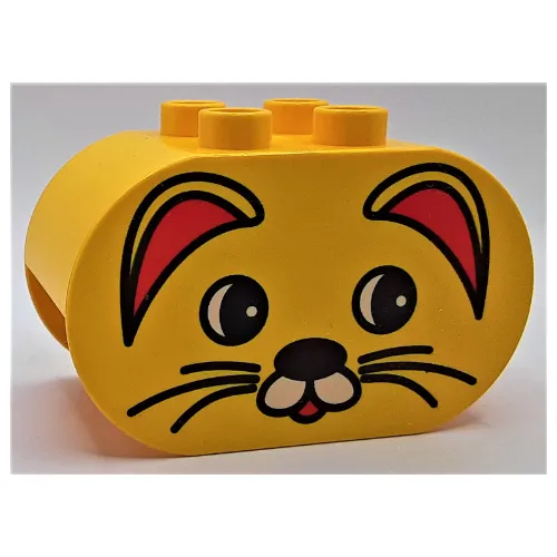 Duplo Brick 2 x 4 x 2 Rounded Ends with Cat Face with Red Ears Print