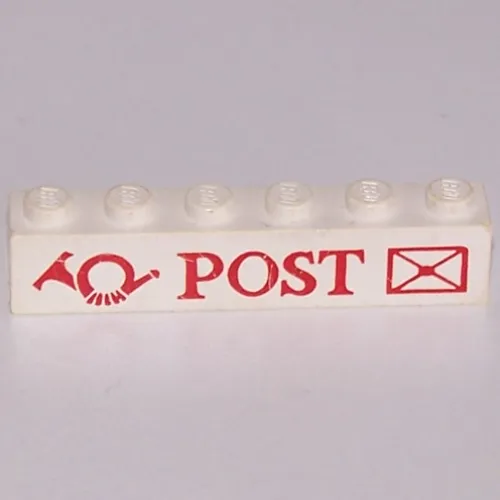 Brick 1 x 6 with 'POST', Horn, and Envelope Print