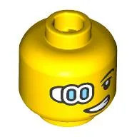 Minifig Head, Medium Azure and White Cyborg Eye, Lopsided Smile Print