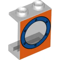 Panel 1 x 2 x 2 with Porthole Blue on Orange Background Print