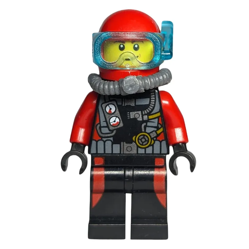 Diver, Man, Black and Red Wetsuit with Gauges, Red Helmet with Mask