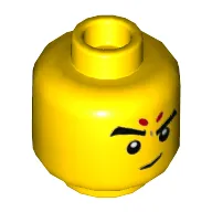 Minifig Head Nezha, Big Eyebrows, Red Forehead Markings, Stern / Smirk with Raise Left Eyebrow Print