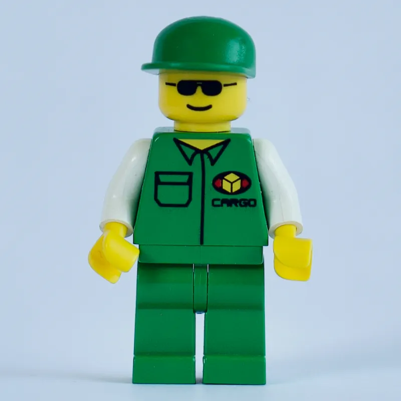 Cargo Worker, Green Jacket with Pocket, Green Cap, Sunglasses